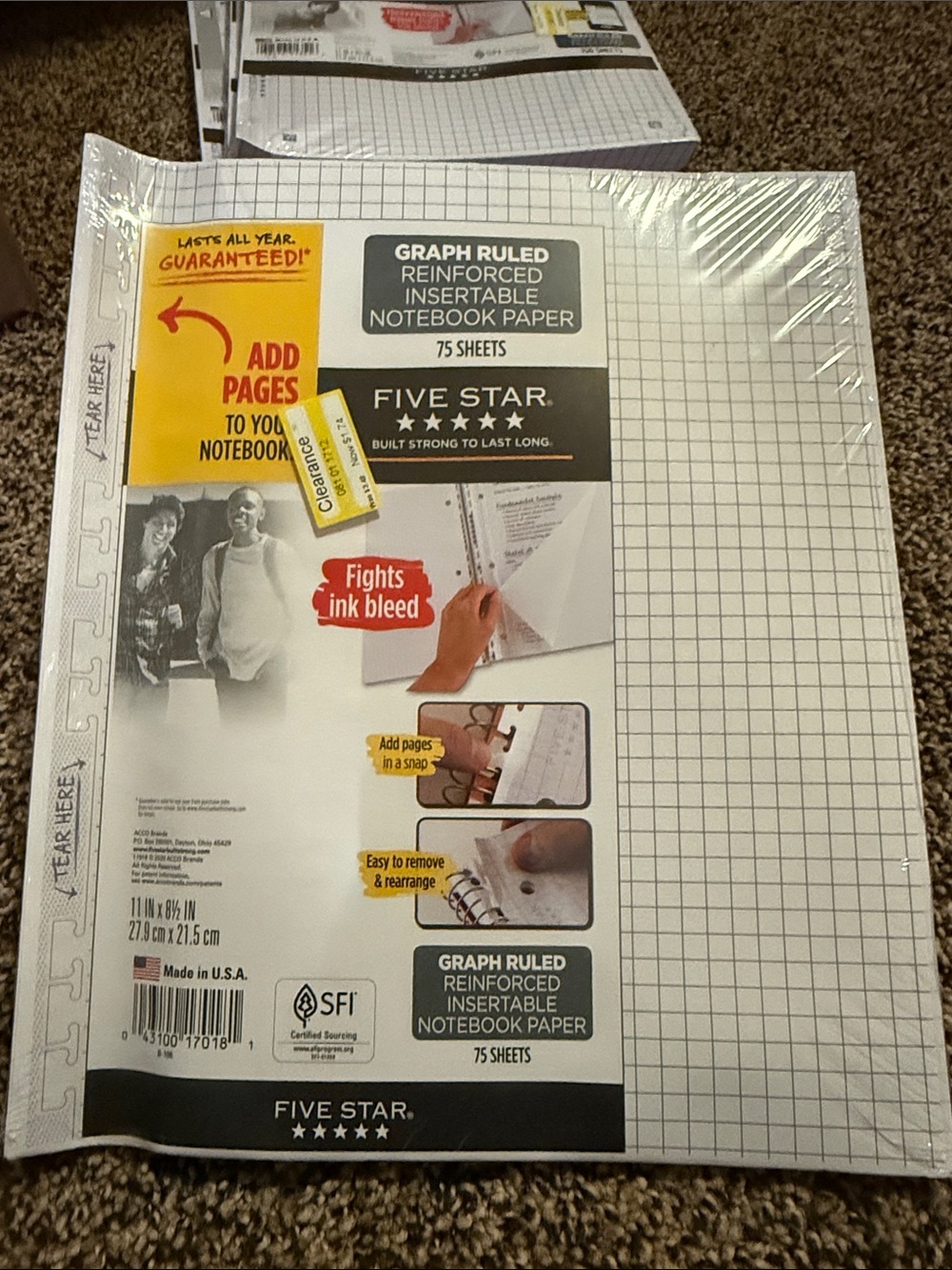 Five Star Graph Ruled Reinforced Insertable Paper - White